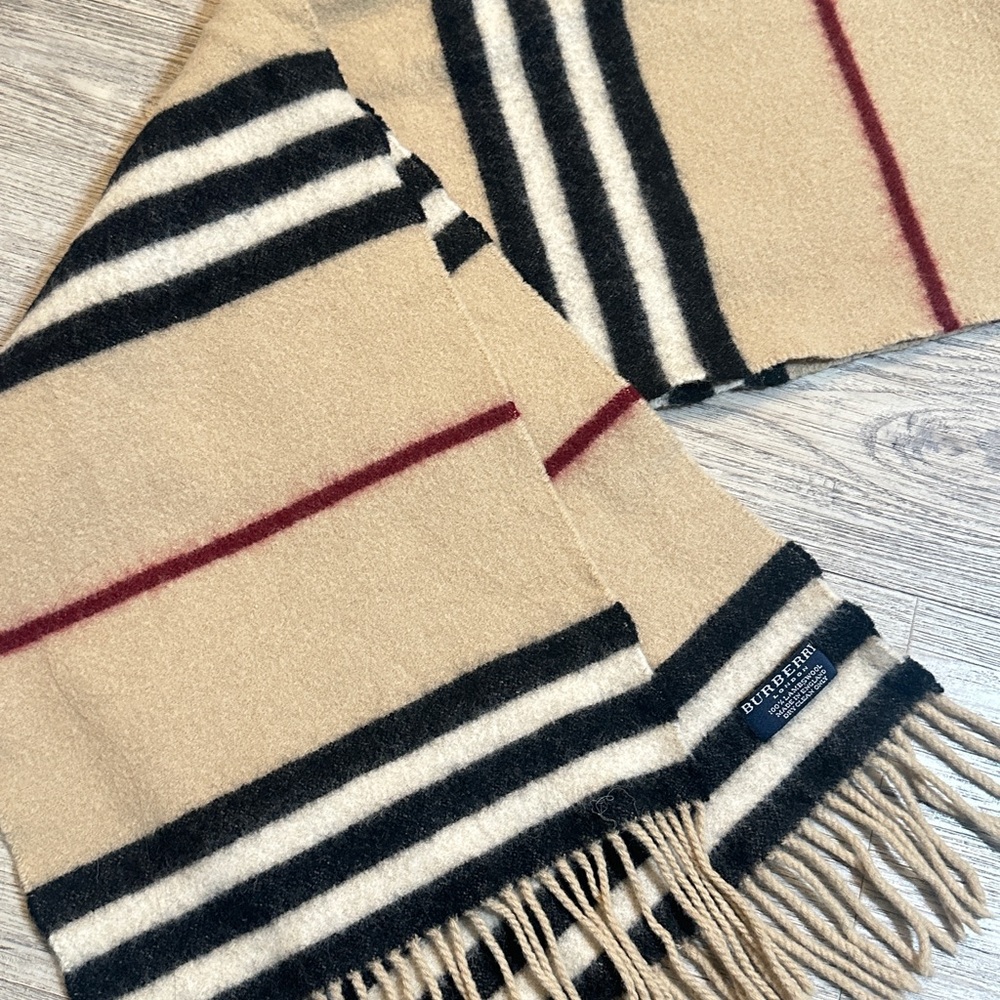 Burberry Wool Scarf with Black and Cream Stripes